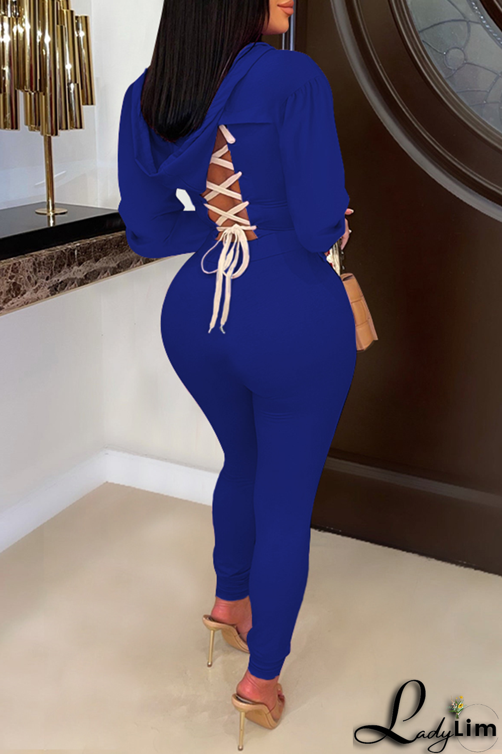 Black Casual Solid Draw String O Neck Long Sleeve Two Pieces