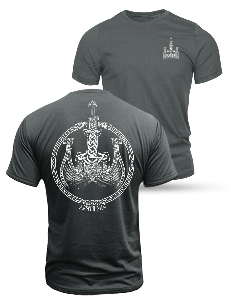 Nordic Odin Warrior Viking Duplex Printing Cotton T-Shirt