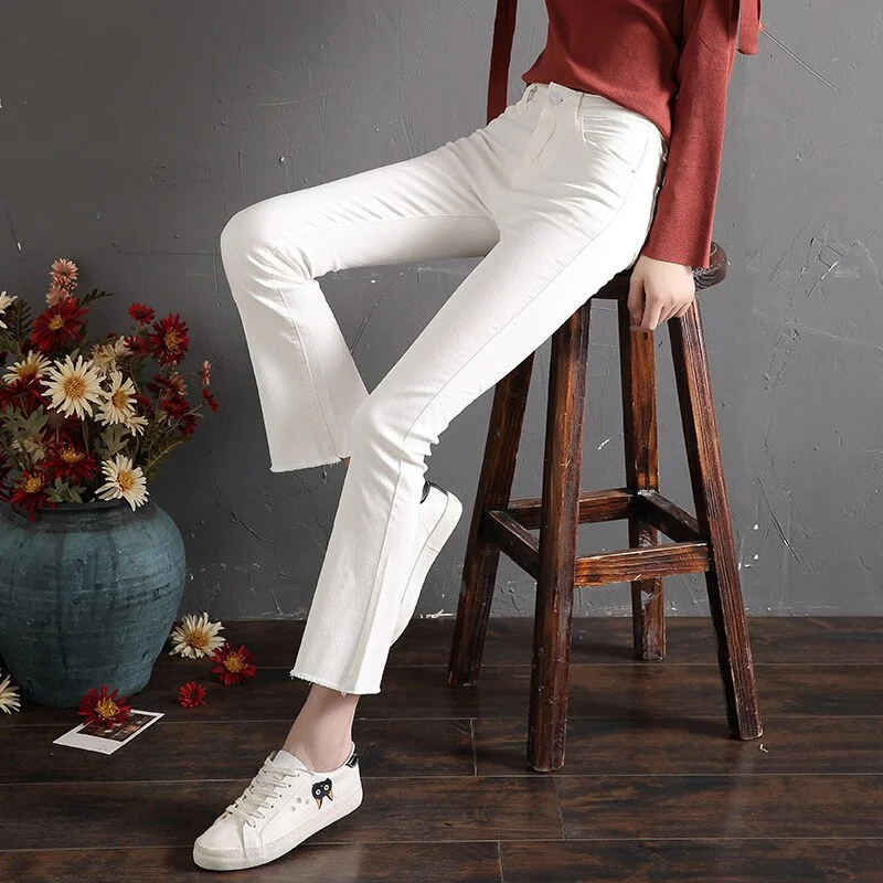 5XL Women Plus Size Black Jeans Denim New Solid Wash Skinny Womens High Waist Trousers Streetwear Fashionable Bell Bottom Soft