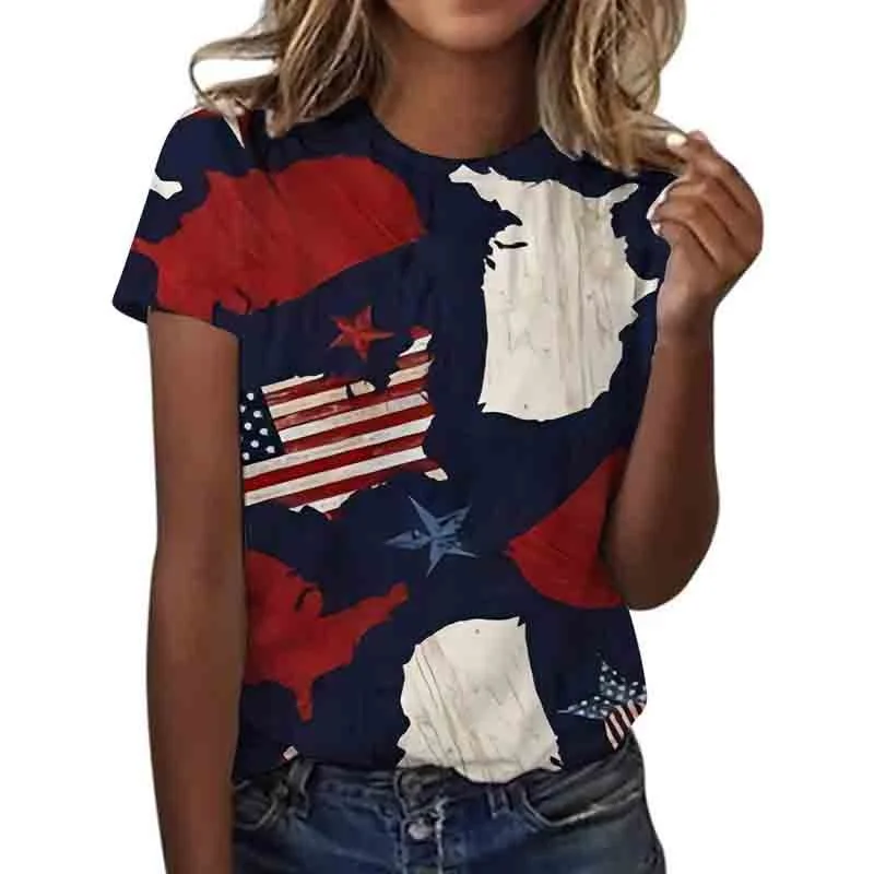 Women's Round Neck Short Sleeved Loose Printed T-shirt