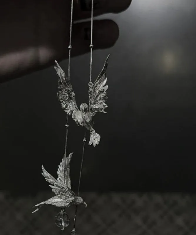 Fine Silk Sterling Silver Little Bird Tassel Drop Earrings