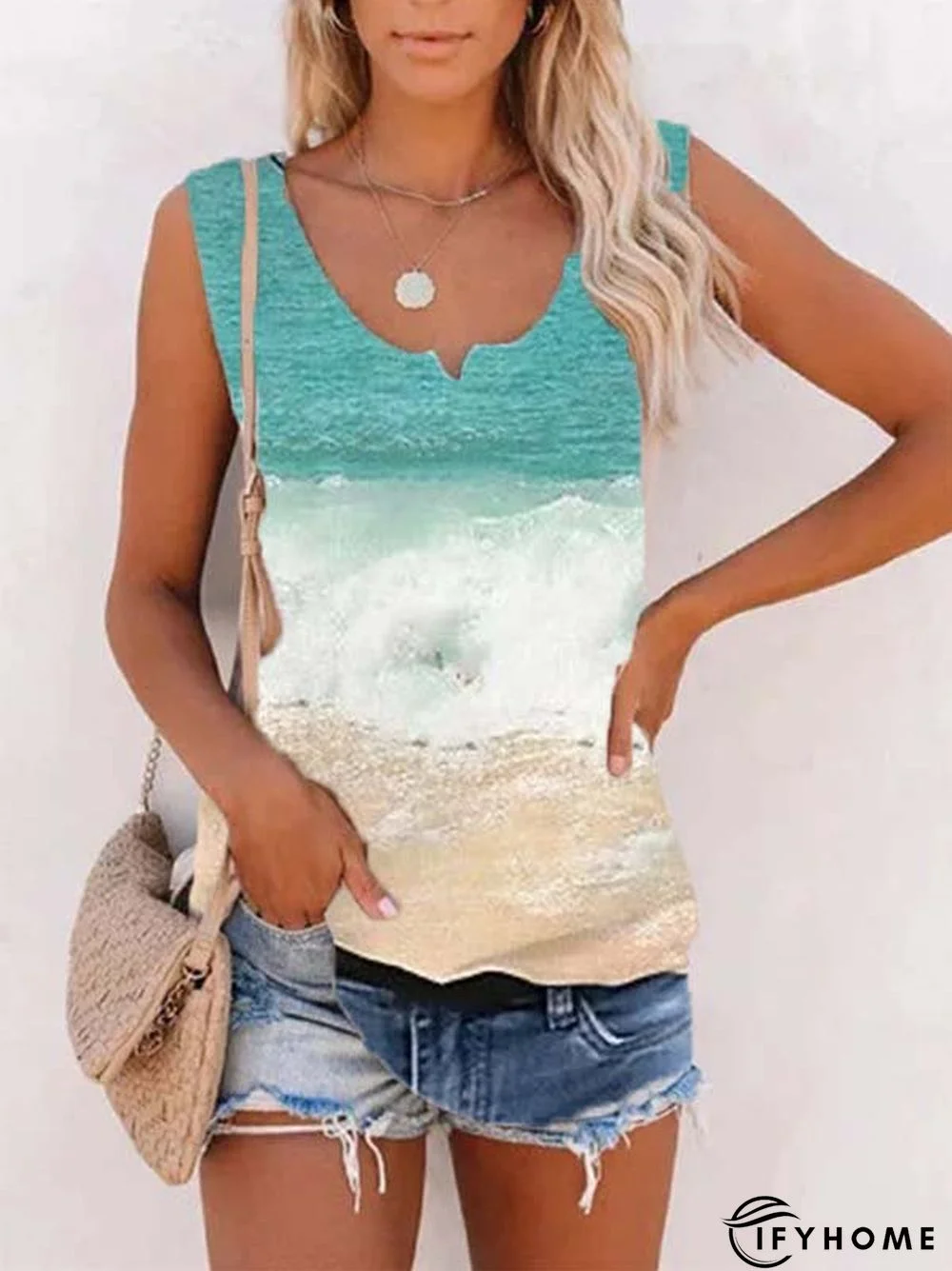 V Neck Color-Block Sleeveless Tops | IFYHOME