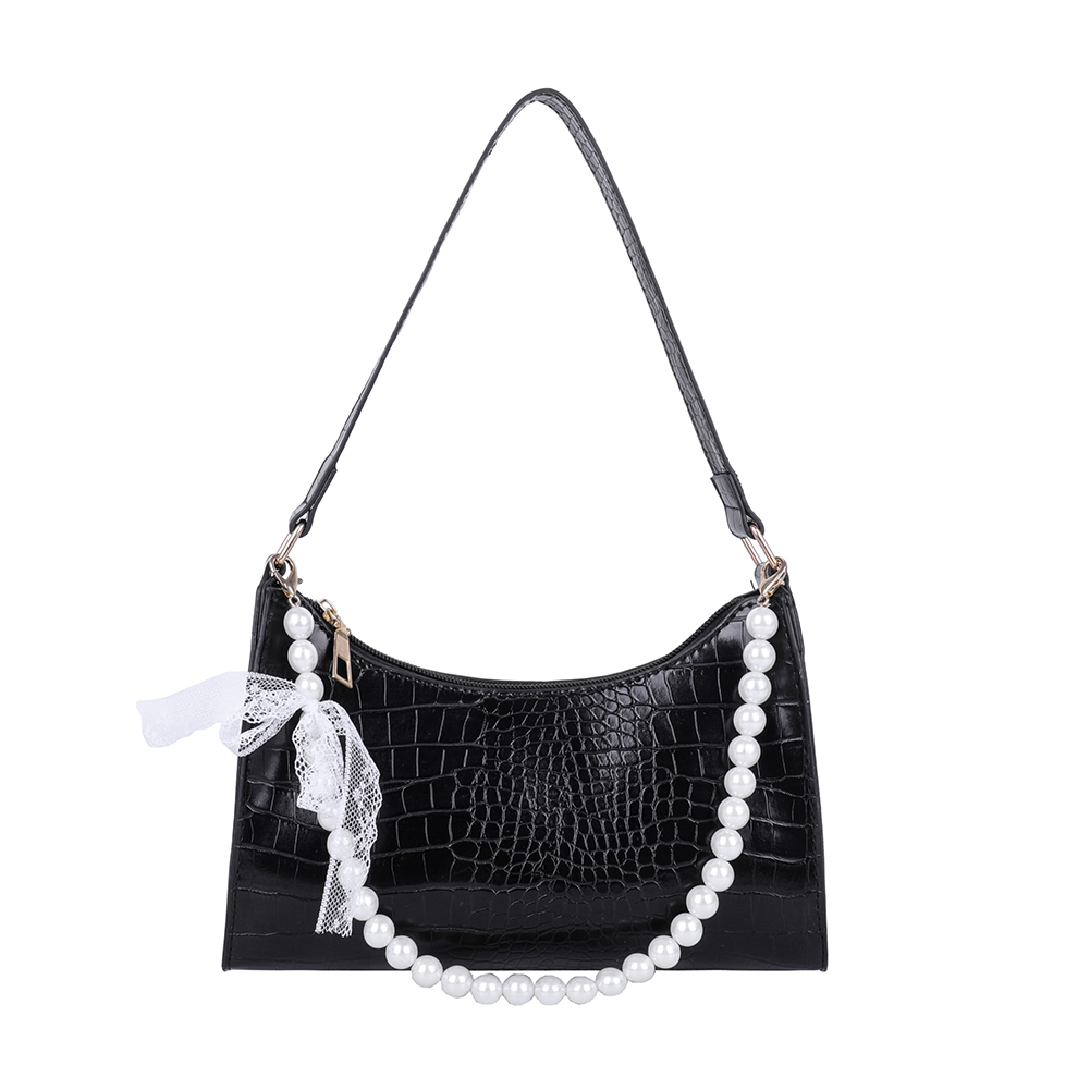 

Fashion Women Alligator PU Handbag Solid Pearl Bow Shoulder Underarm Bag, Beige, 501 Original