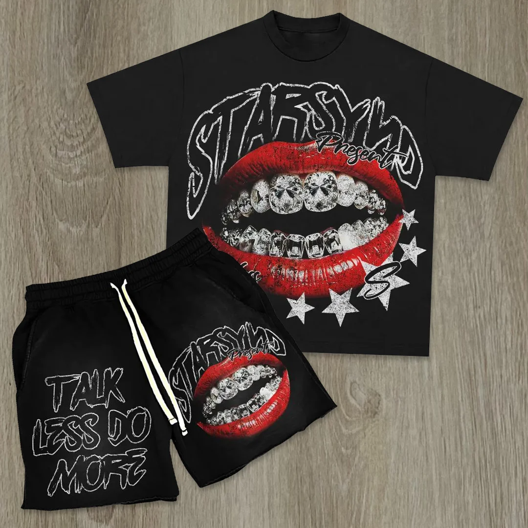 Talk Less Do More T-Shirt And Shorts Two-Piece Set