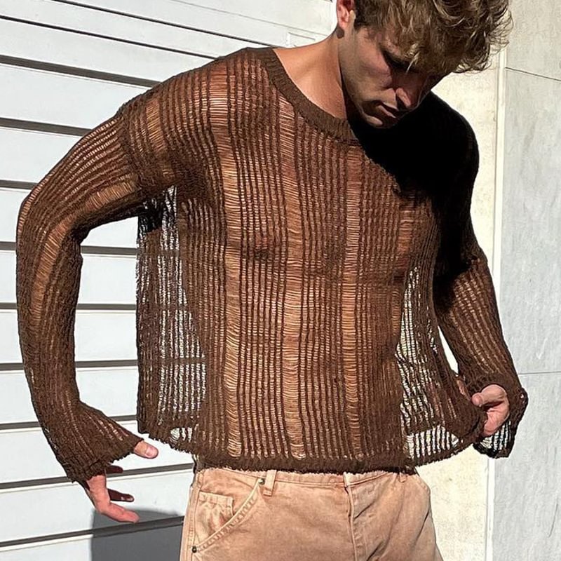 Men's Long-sleeved Sexy Knitted T-shirt