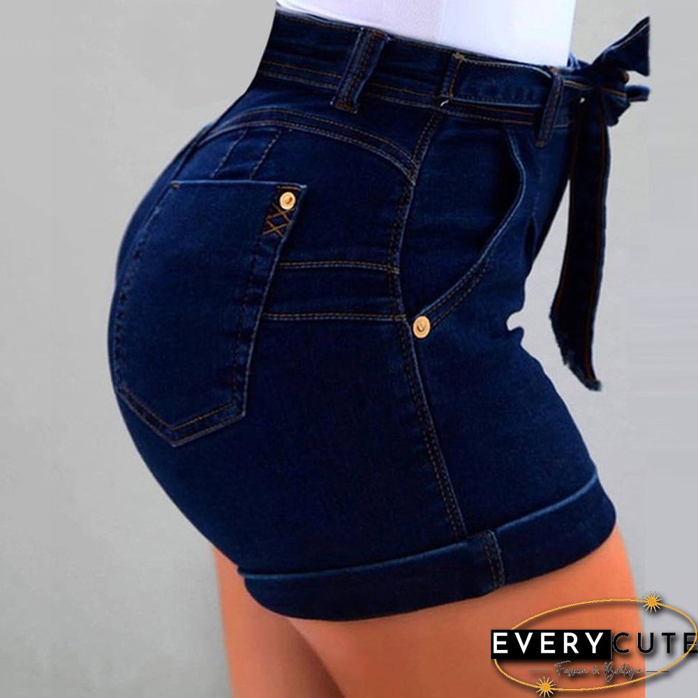New Women's Fashion High Waist Lace-up Short Denim Jean Casual Denim Short Push Up Skinny Slim Denim Short