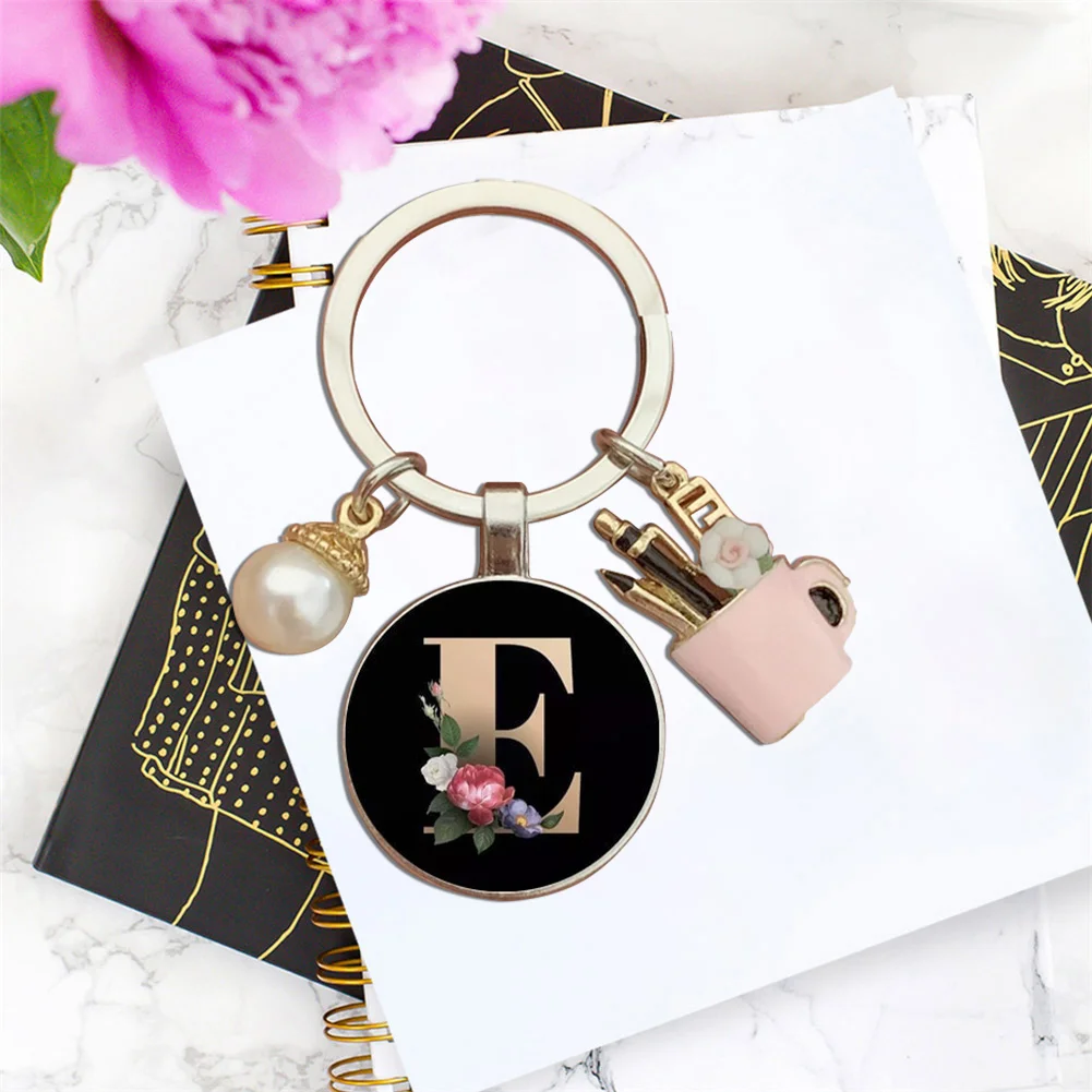 Resin Alphabet Letter Keychain Pearl Alphabet Key Ring Charms for Key Handbag Backpack