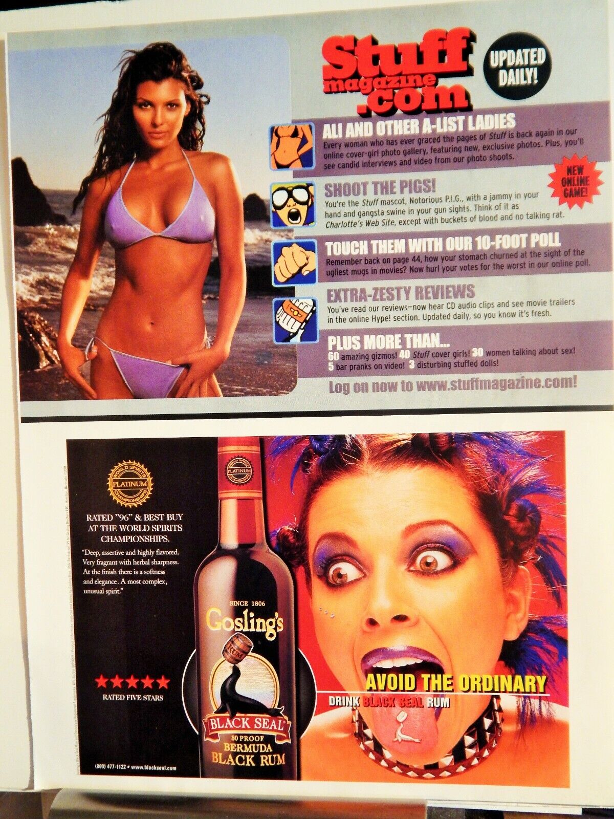 GOSLING'S BLACK SEAL RUM / MENA SUVARI SEXY Photo Poster painting ORIGINAL 2001 VTG AD