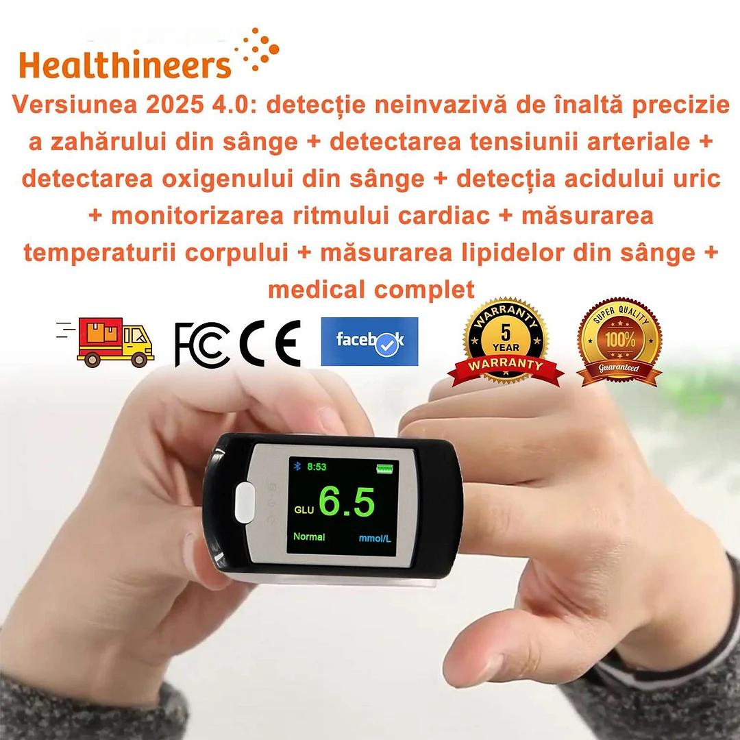  Glucometru neinvaziv (măsurare &icirc;n 5 secunde/precizie de 99%)