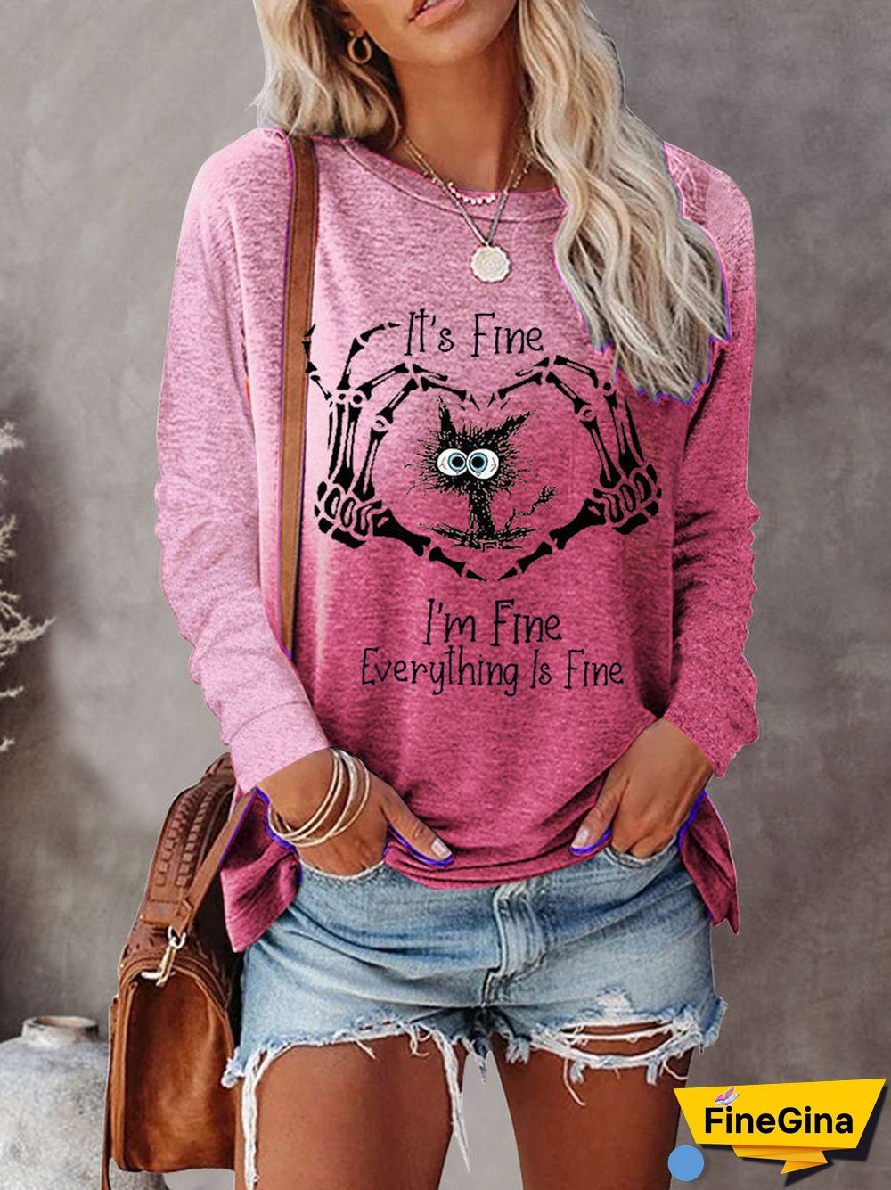 Women Long Sleeve Scoop Neck letter print Graphic Gradient Tops
