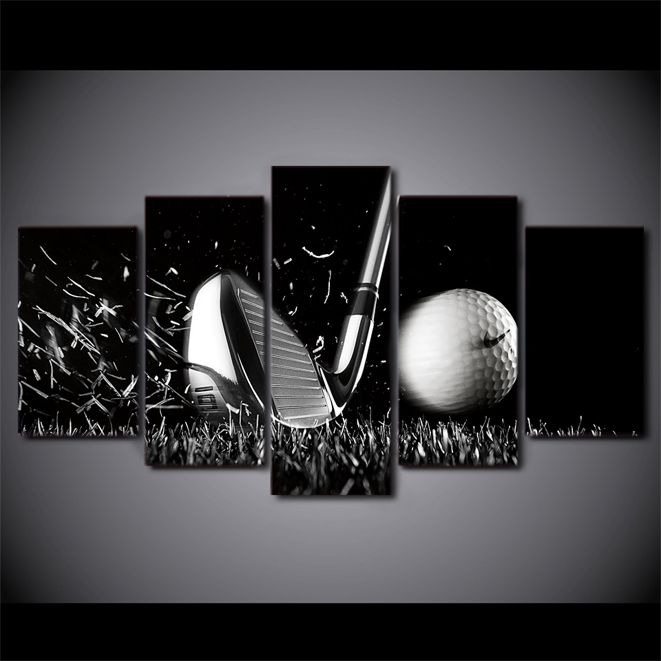 5 Panel Golf Club Canvas Painting Golf Course Posters Prints Wall Art Landscape Wall Pictures for Living Room Decor Cuadros