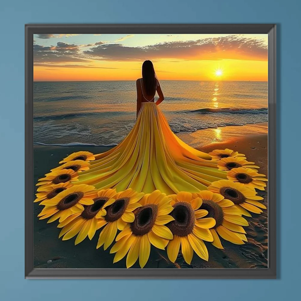 Diamond Painting - Full Round Drill - Sunflower Skirt Girl(Canvas|40*40cm)