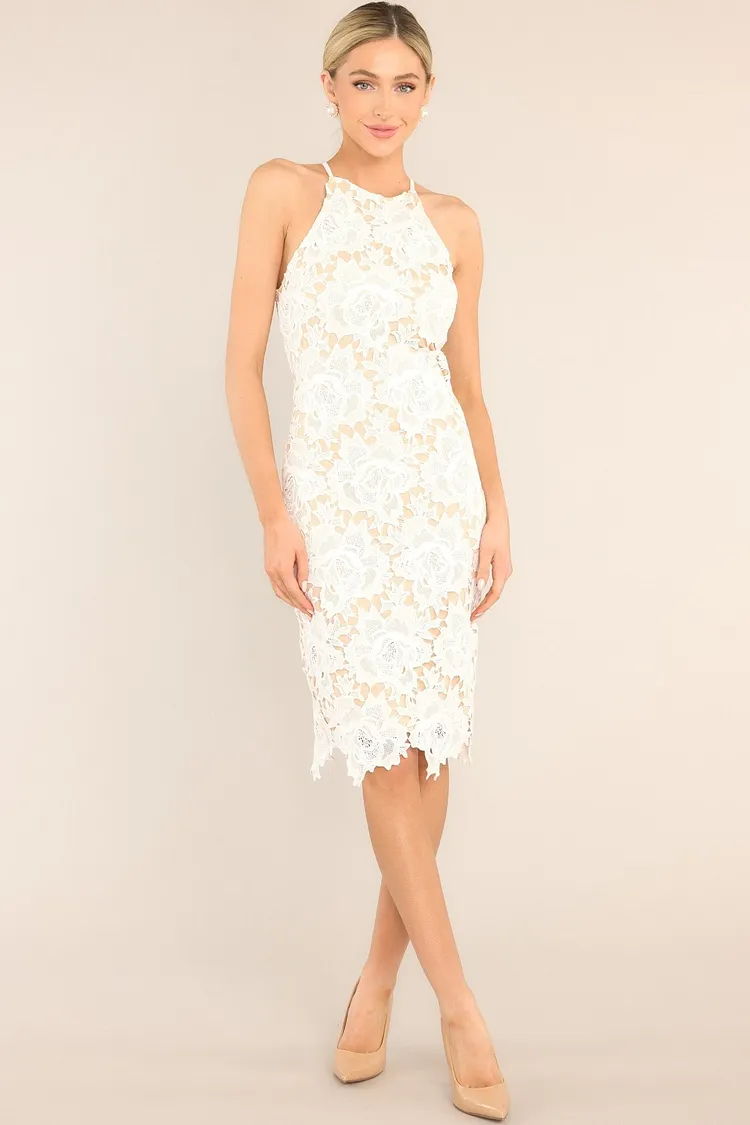Luxe Love White Lace Midi Dress
