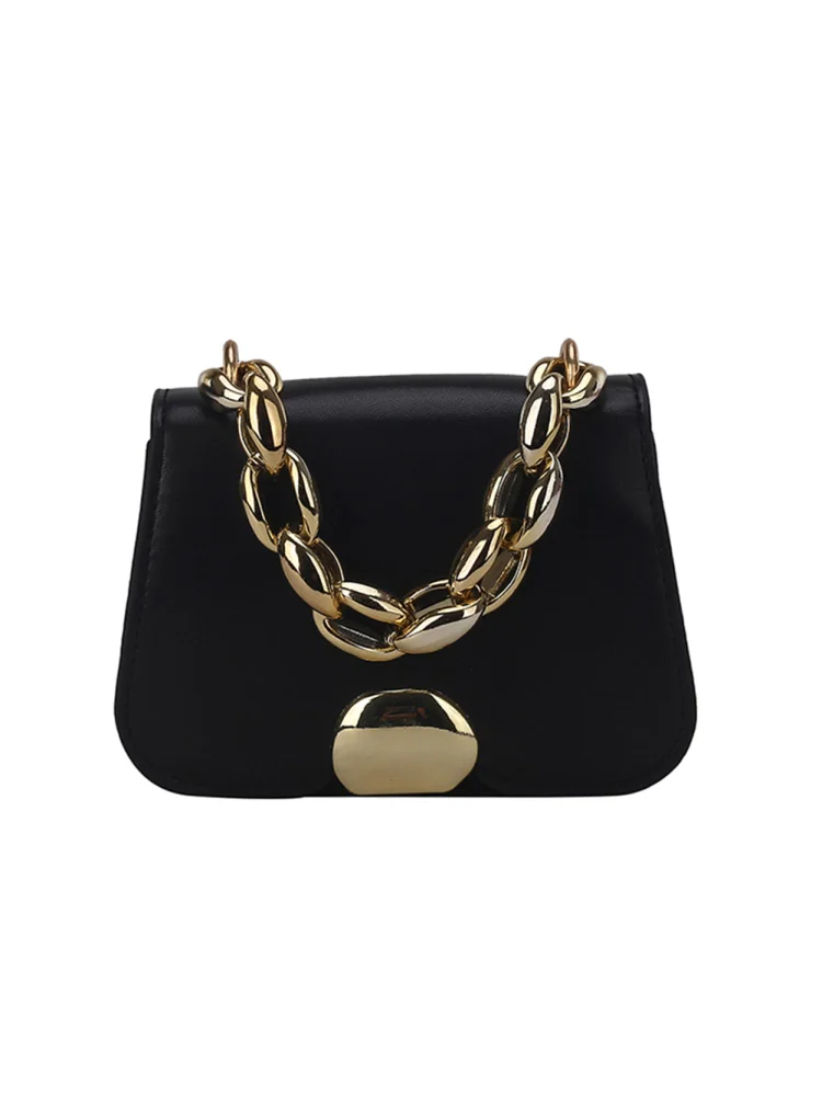 Designer Women Chain PU Leather Shoulder Crossbody Bag Mini Handbag (Black)