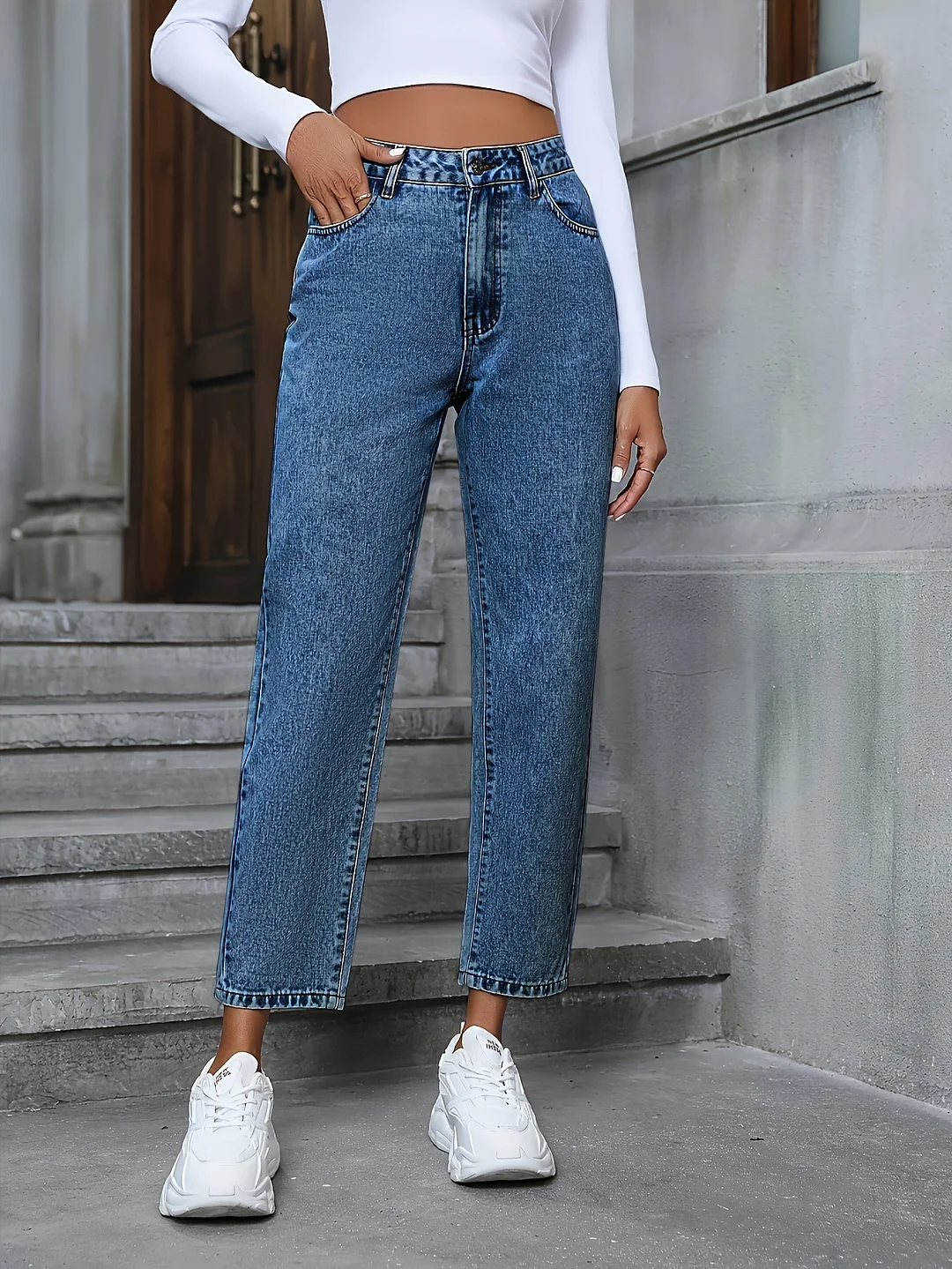 Women's INS Casual Straight High Waist Denim Jeans