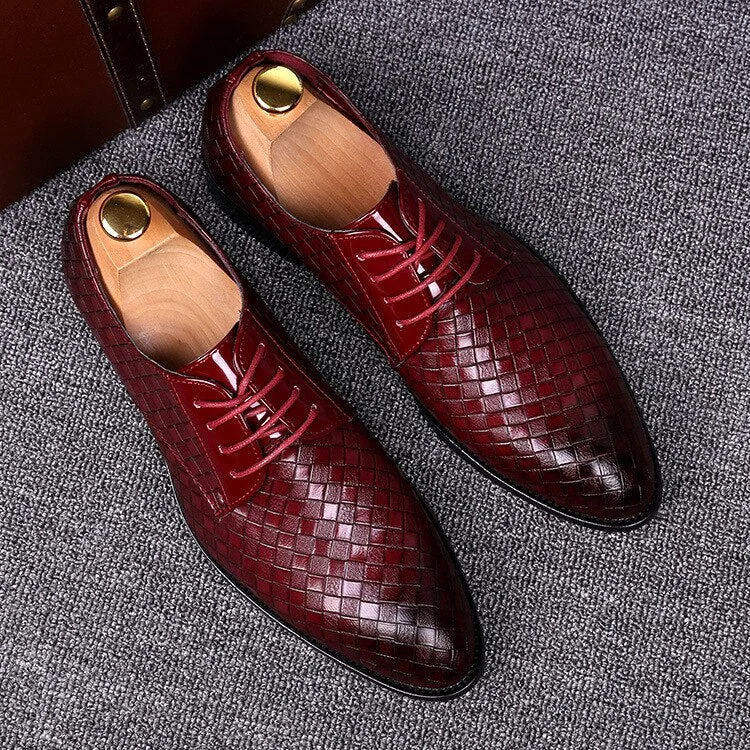2020 Formal Leather Shoes Men Dress Business Shoes Male Geometric Red Oxfords Party Wedding Casual Men's Flats Chaussure Homme