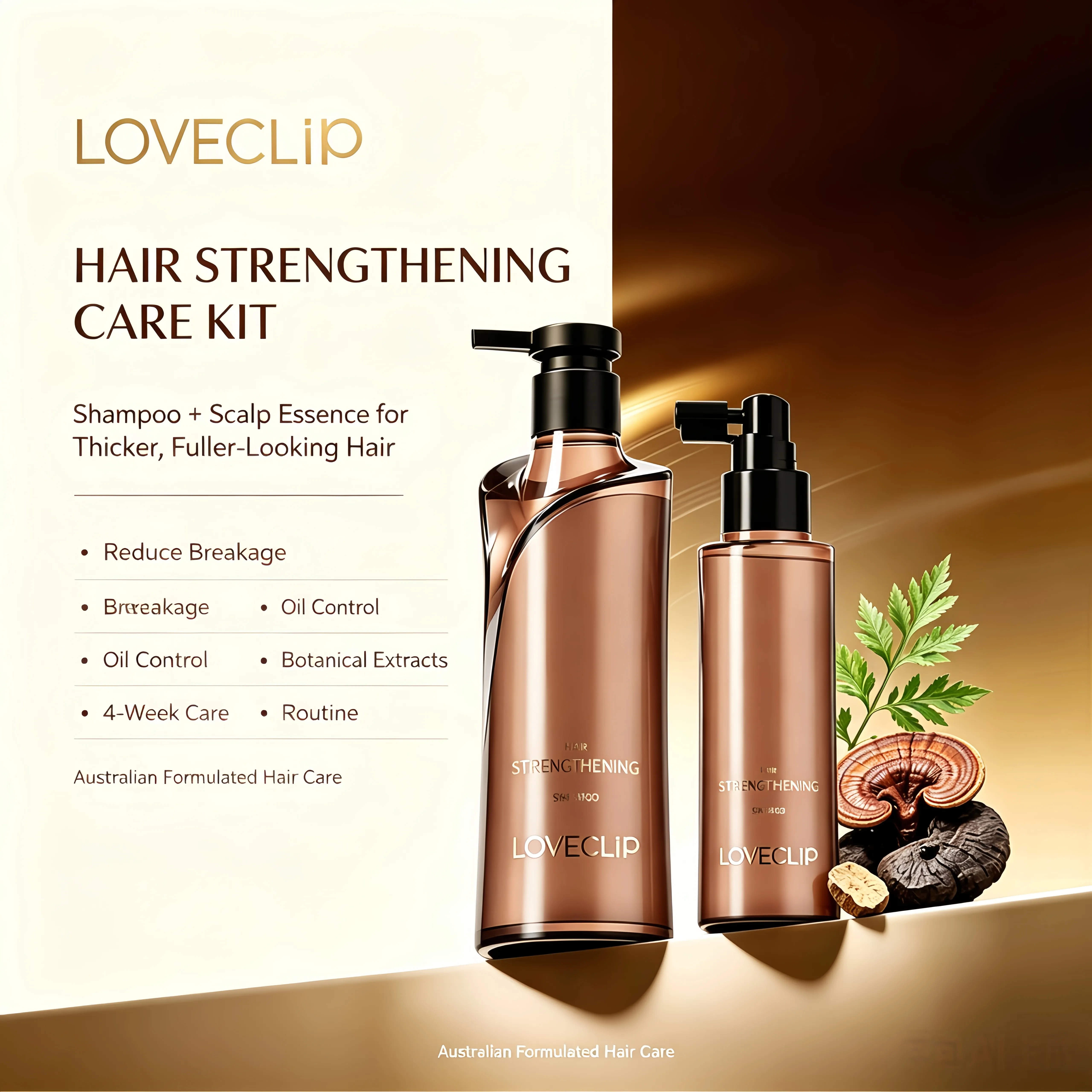 LOVECLIP Scalp Strengthening Kit | Botanical Anti-Shedding Shampoo & Follicle Care Serum, Balance Oily Scalp, Reduce Breakage & Support Fuller Hair, Australian Hair Care