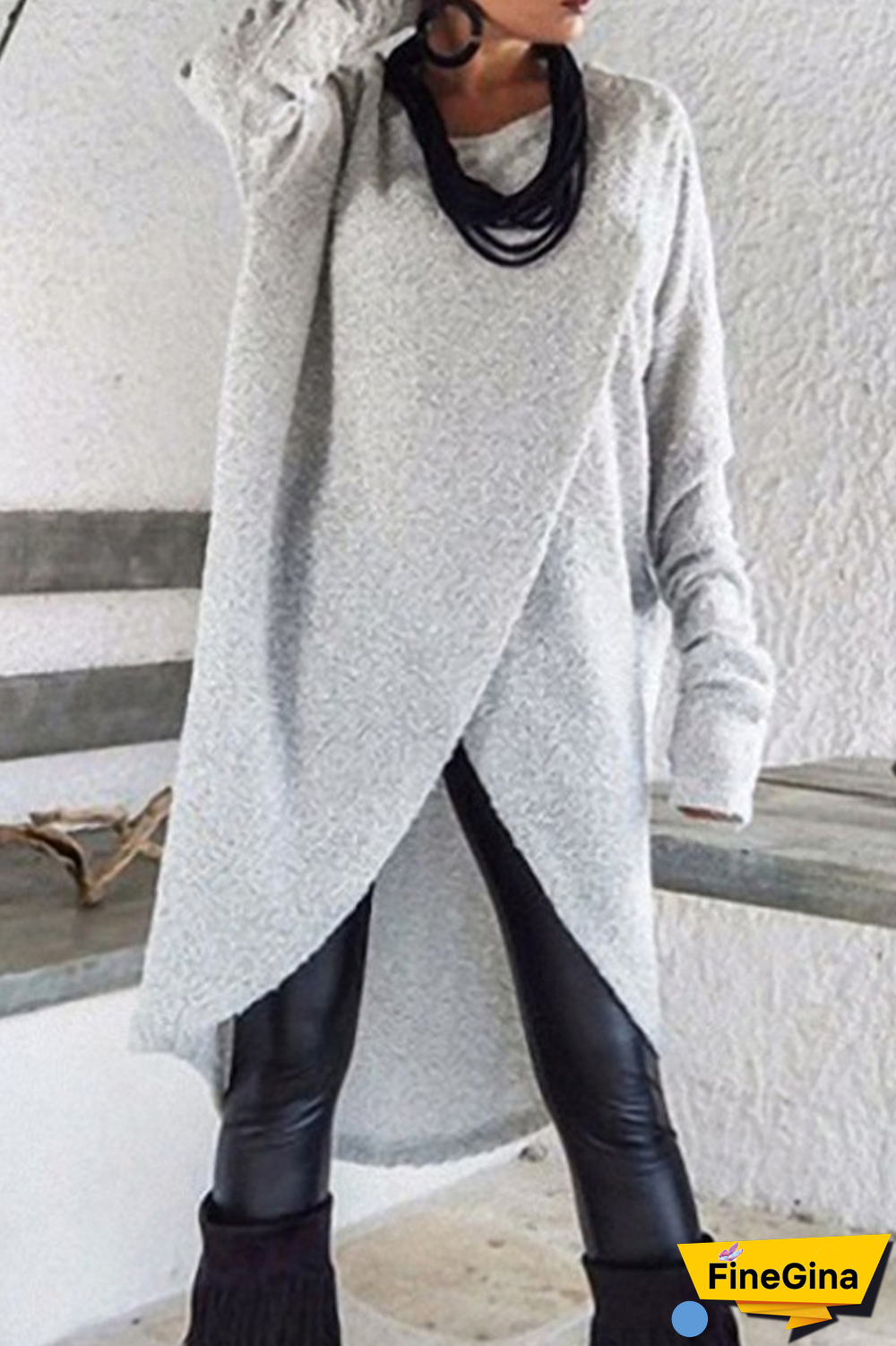 Casual Solid Split Joint Asymmetrical O Neck A Line Dresses