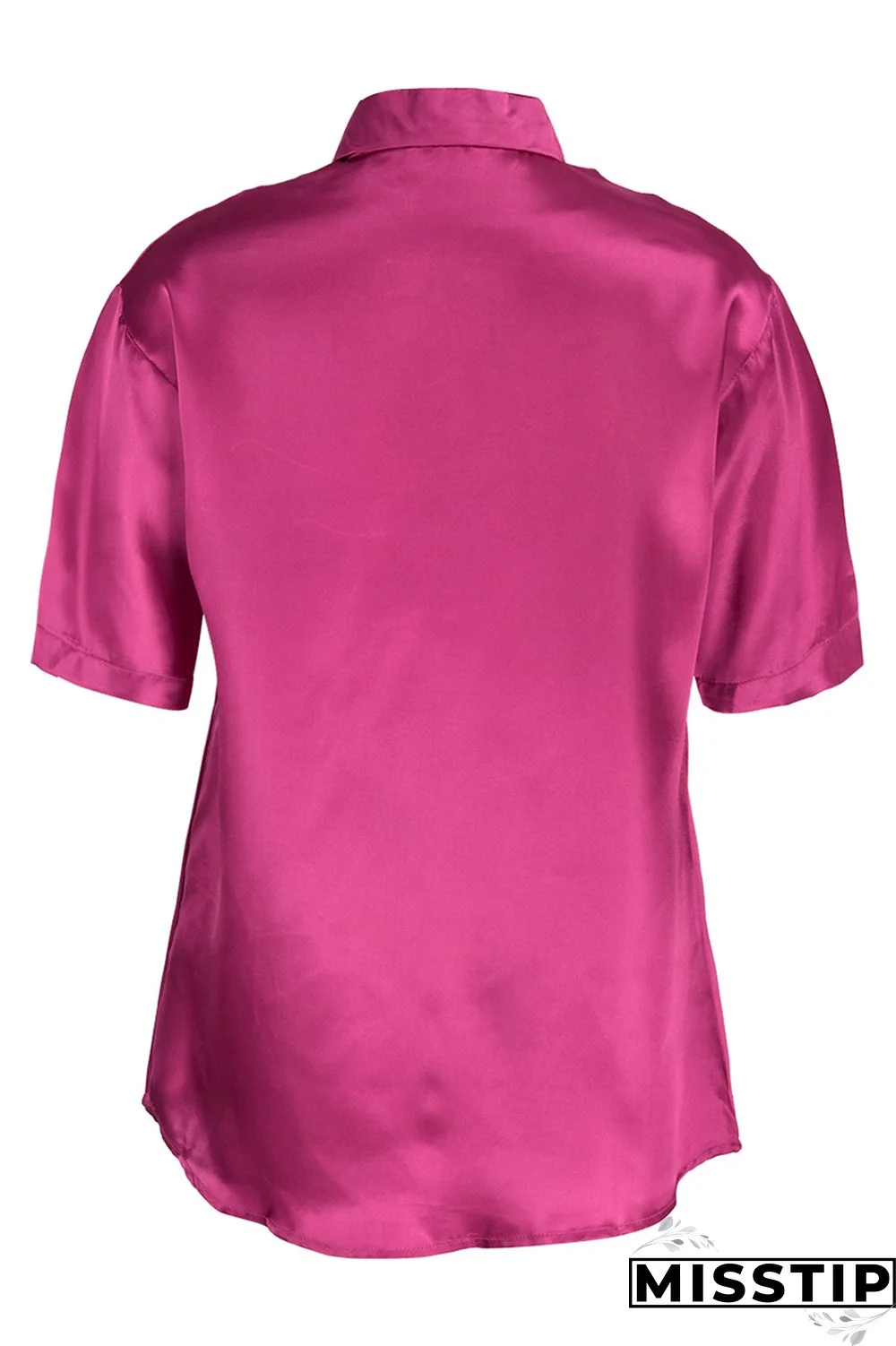 Rose Red Fashion Casual Solid Basic Turndown Collar Short Sleeve Two Pieces