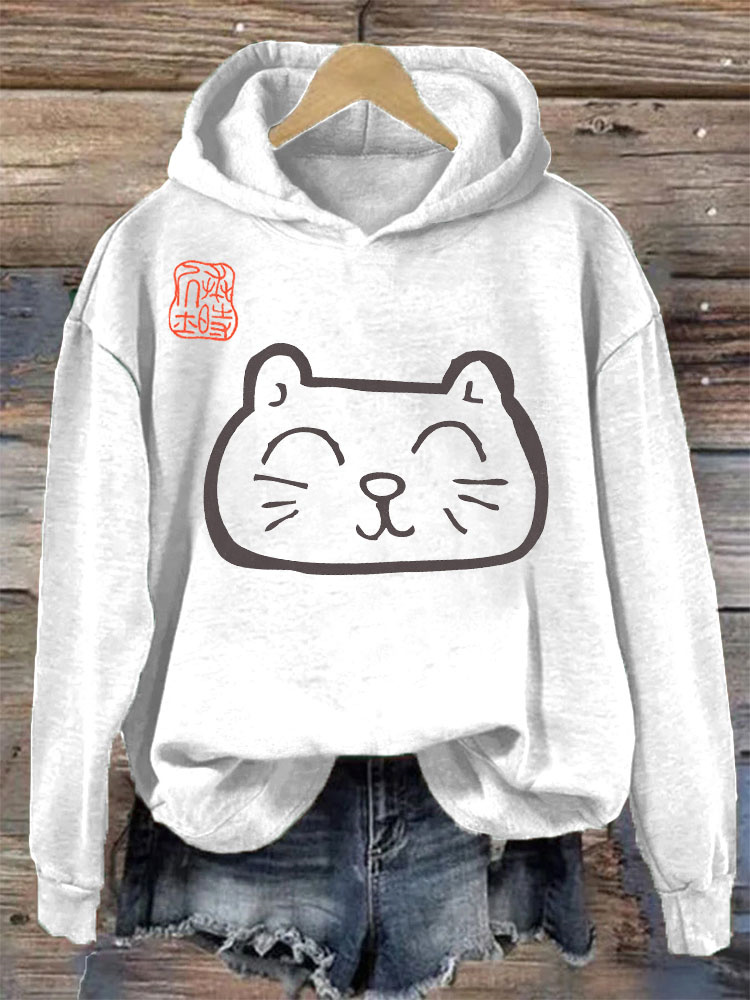Japanese Art Cat Print Vintage Hoodie  artssus