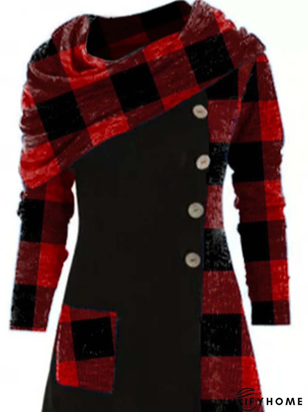 Checked/Plaid Casual Cowl Neck Knitting Dress | IFYHOME