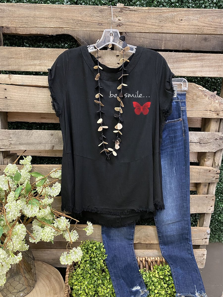 Be Smile Letter  Butterfly Print top