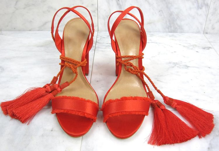 Custom Made Burnt Orange Satin Tassel Sandals|FSJshoes