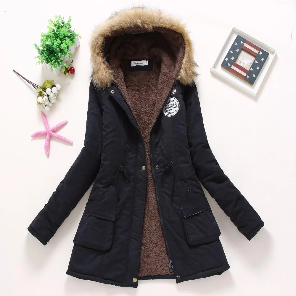 Ailegogo Women Winter Military Coats Cotton Wadded Hooded Jacket Casual Parka Thickness Warm XXXL Size Quilt Snow Outwear