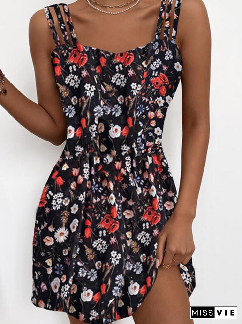 Bohemian Floral Print Vintage Mini Dress Sexy Sling Off Shoulder Sleeveless Club Women New