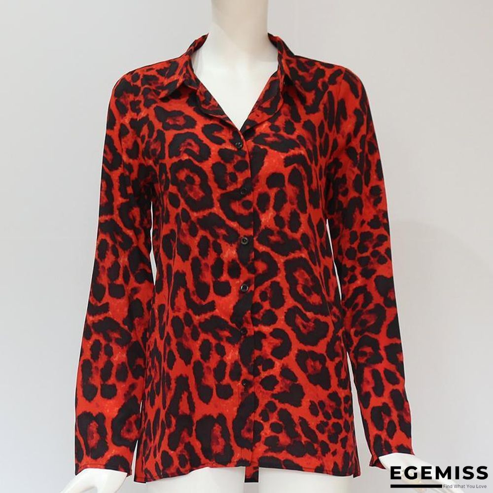 Chiffon Leopard Print Blouse Long Sleeve Turn-Down Collar Ladies Shirt Loose Plus Size Tops | EGEMISS