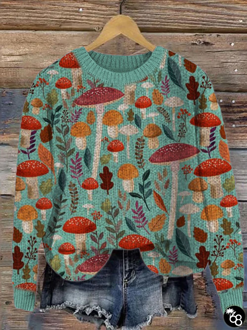 Forest Mushroom & Leaves Pattern Cozy Knit Sweater | 168DEAL