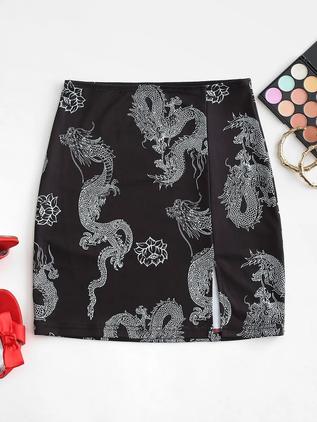 Street Shot Chinese Style Dragon Printed Sheath Split Skirt Skinny Dresses