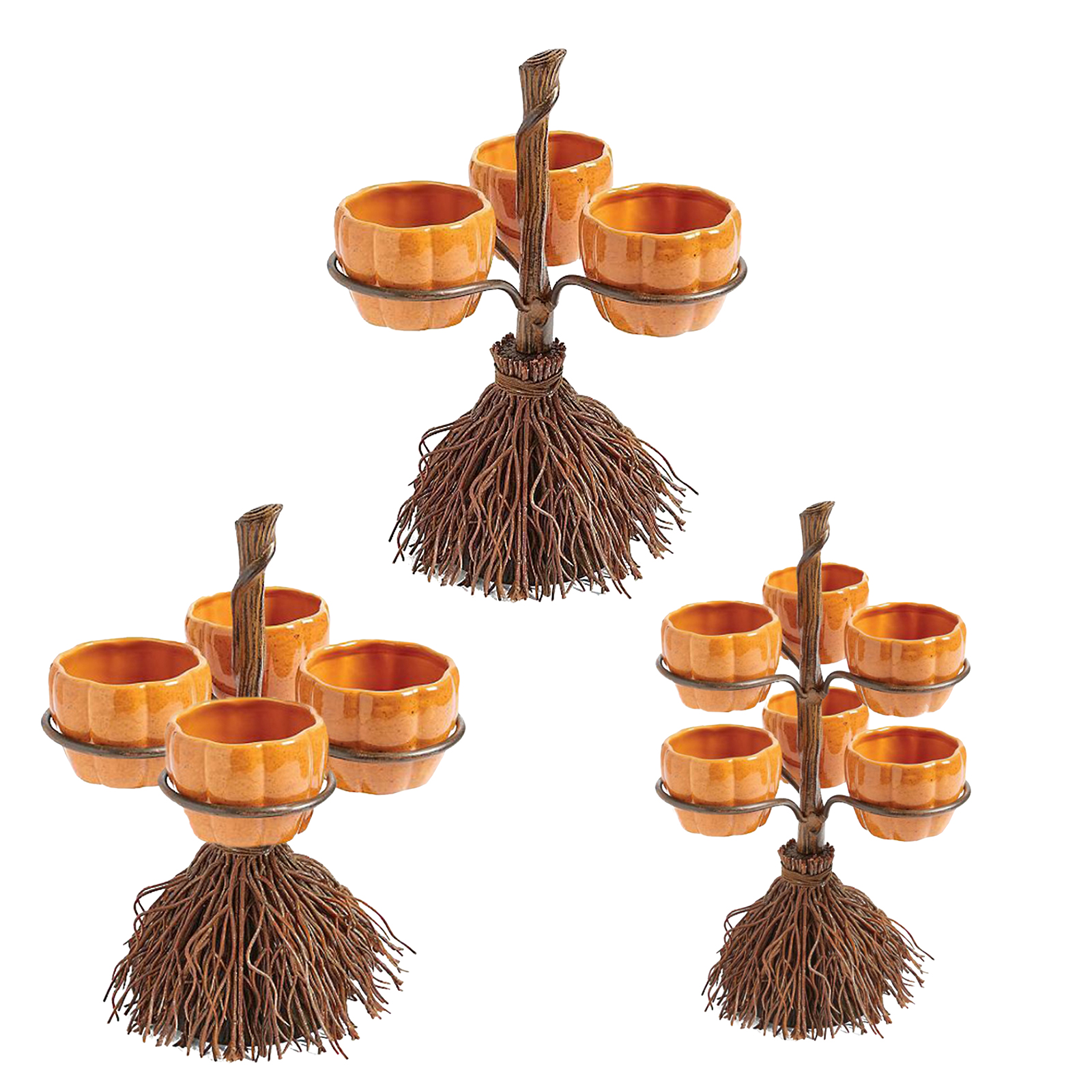 

Halloween Pumpkin Snack Bowl Stand Resin Fruit Plate Removable Basket Bowl, Three cups, 501 Original