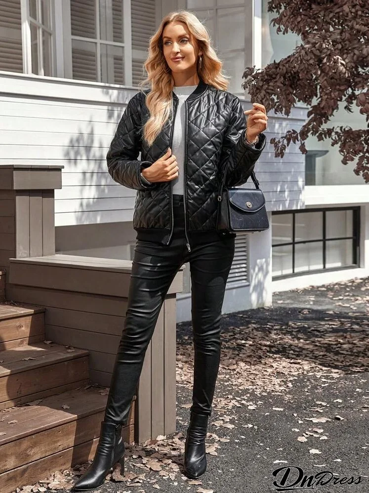 Women's Casual Plain Diamond Plaid Padded Coat, Winter