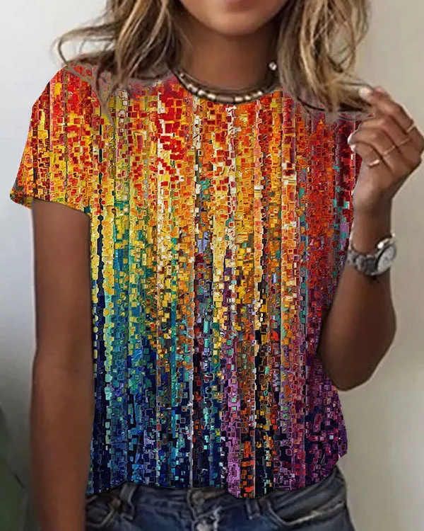 Women's Floral Abstract Pattern Crew Neck T-shirt