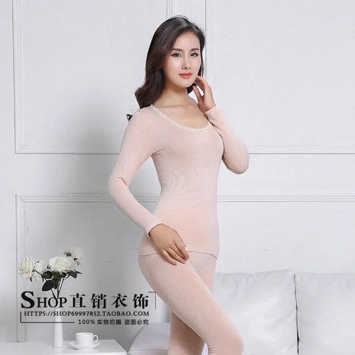 Thermal Underwear Women O-Neck Lace Thin Soft Warm Simple Abdomen Slim Tight Womens All-match Solid Breathable Cotton Trendy
