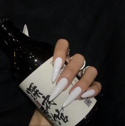 24pcs/Set Long Coffin Fake Nails European White Black Nail Decoration Ballerina Full Nail Art Tips Artificial Press on Nails-Nail Inspo