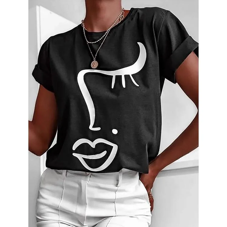 Classic Cotton Printed Round Neck Short Sleeve T-shirt - yankia