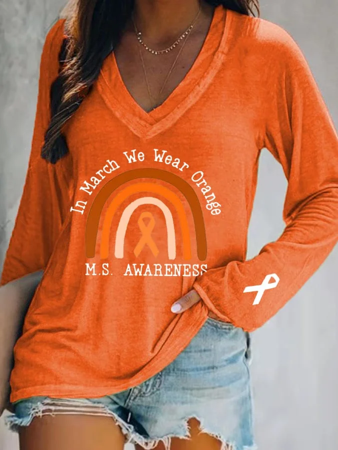 Women's In March We Wear Orange For Multiple Sclerosis Awareness Long-Sleeve T-Shirt socialshop