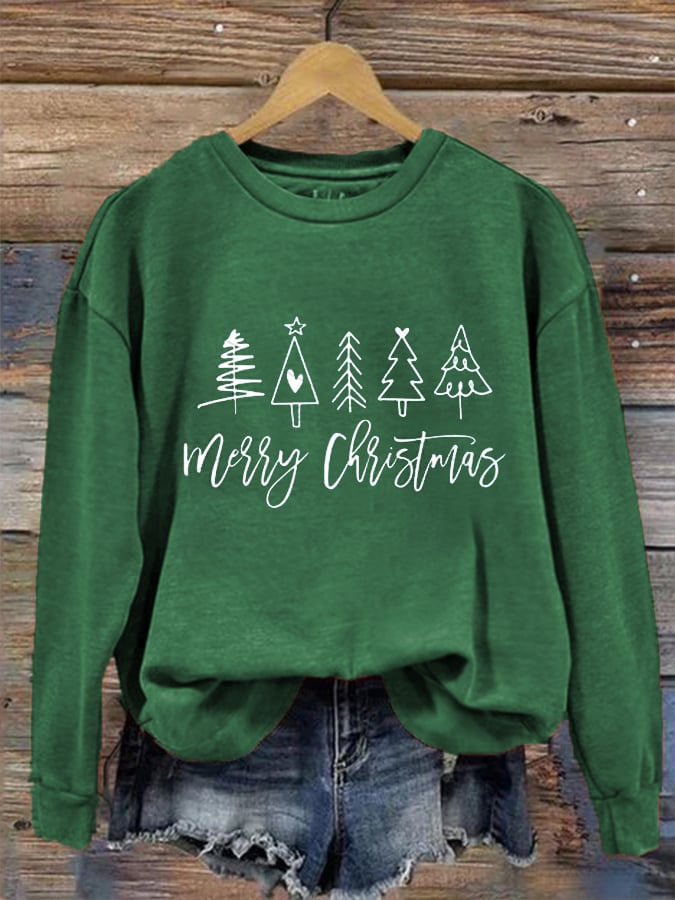 Women's Merry Christmas Christmas Trees Printed Sweatshirt