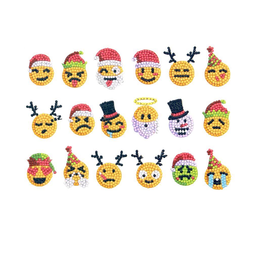 18pcs DIY Christmas Kids Round Drill Stickers Diamond Painting Face Pasters