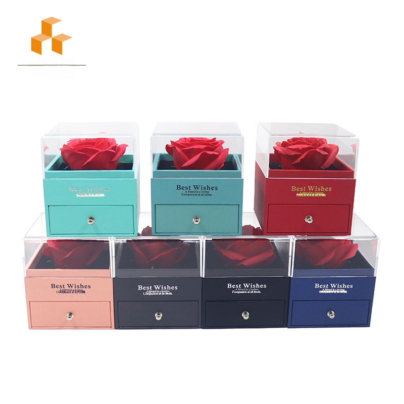 Acrylic Drawer Box Single Rose Gift Box Ring Earrings Necklace Box For Girlfriend Gift Box