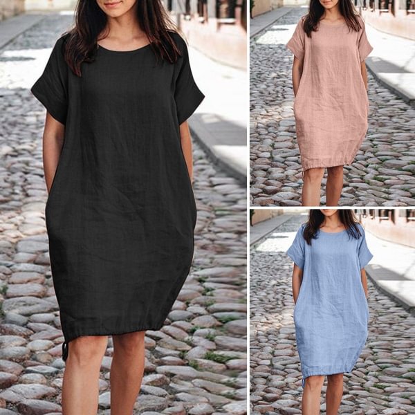 Womens Short Sleeve Baggy Kaftan Maxi Dress Sundress Cotton Linen Long Dress - Shop Trendy Women's Clothing | LoverChic