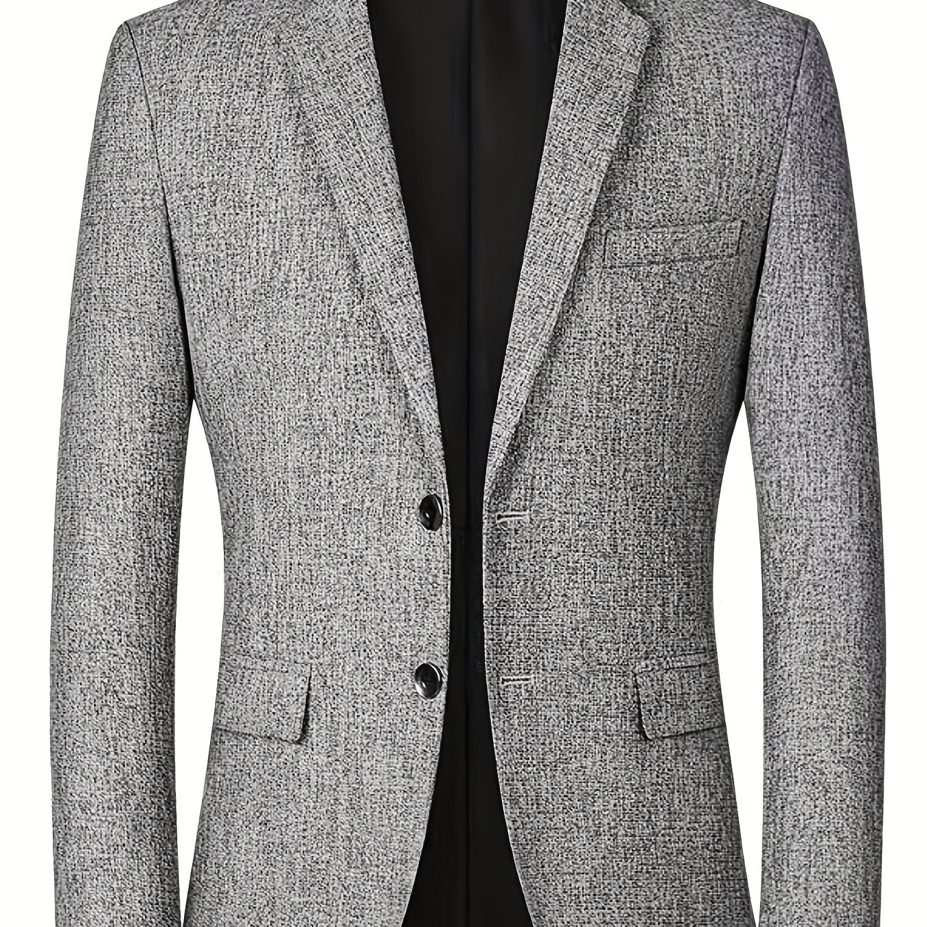 Two Button Blazer, Men's Semi-formal Texture Pattern Lapel Sports Coat For Spring Fall Business