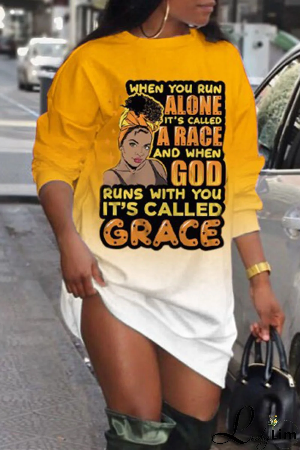 Green Fashion Casual Print Basic O Neck Long Sleeve Plus Size Dresses