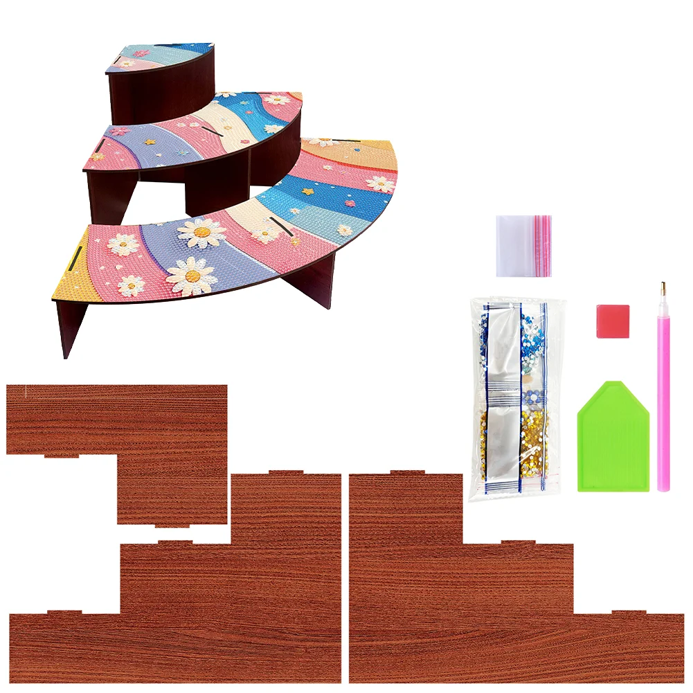 3 Tier Wood Rainbow Daisy DIY Diamond Painting Storage Holder for Home Office