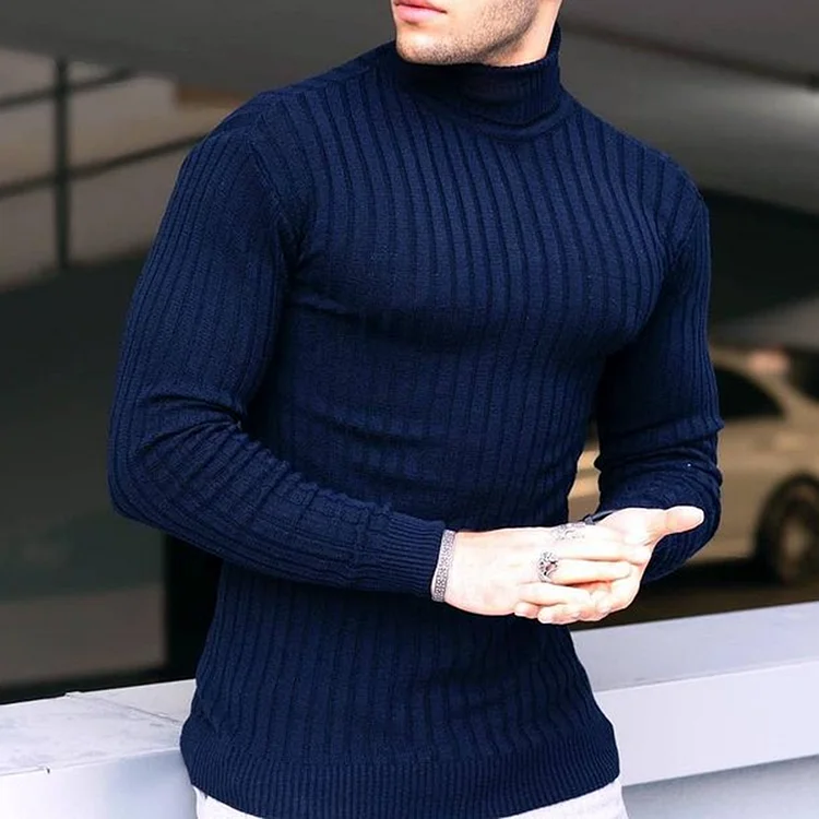 BrosWear High Neck Fashion Sweater Slim-fit Sweater
