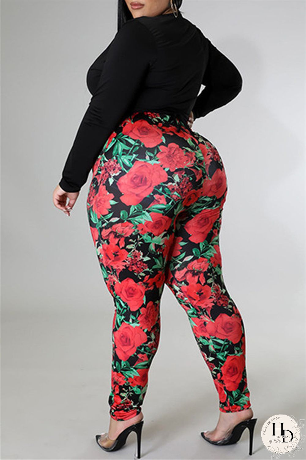 Black Fashion Casual Print Bandage V Neck Plus Size Two Pieces