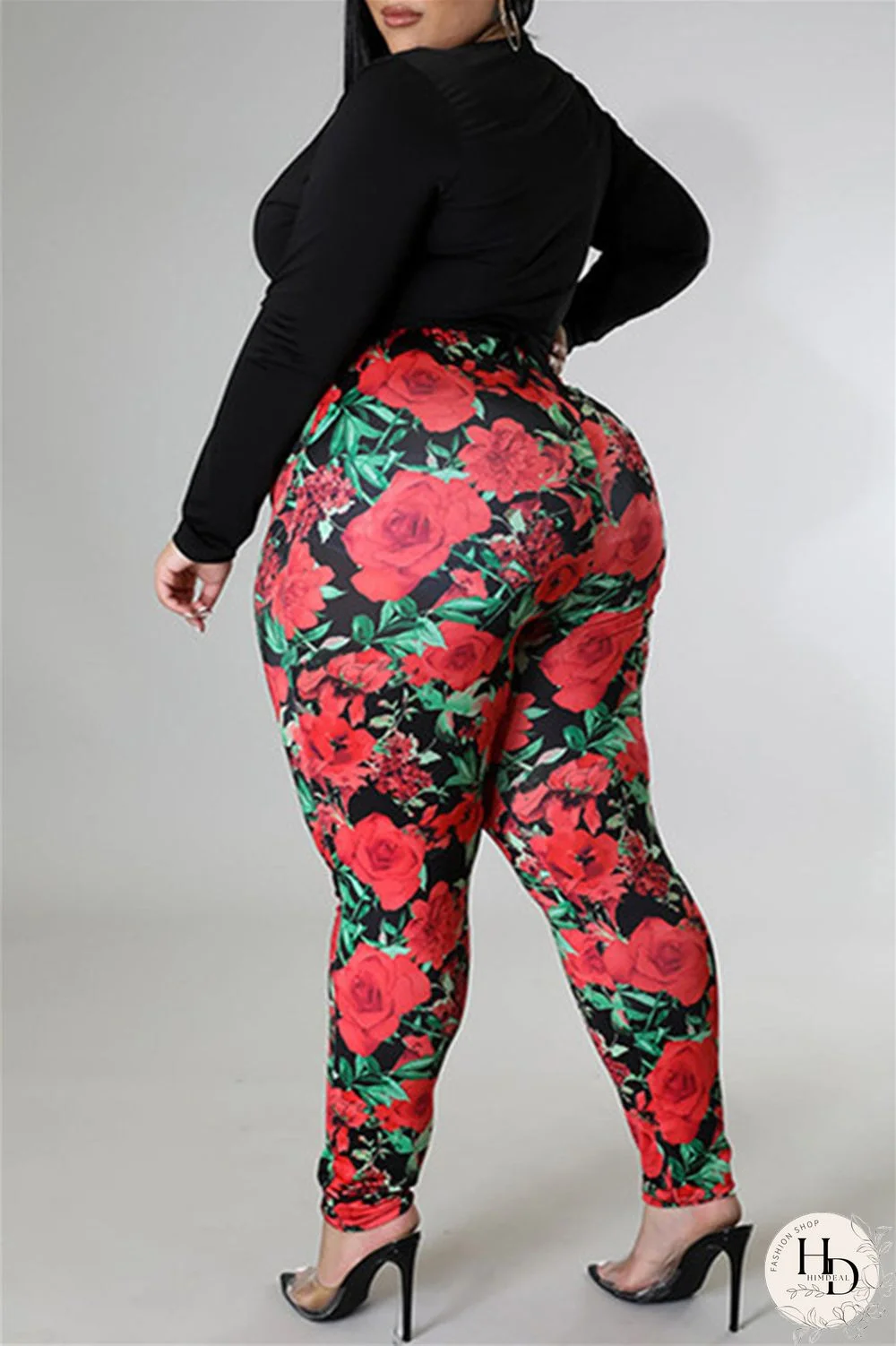 Black Fashion Casual Print Bandage V Neck Plus Size Two Pieces