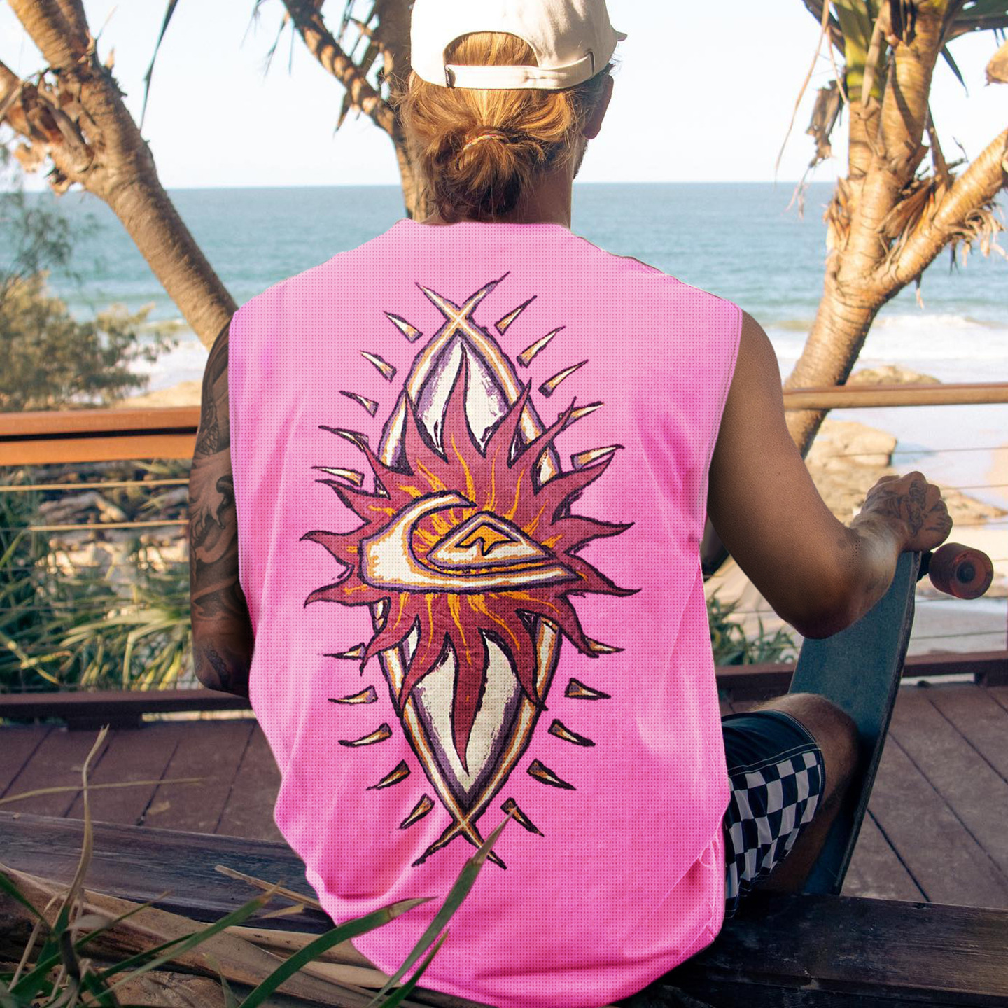 Retro Unisex Oversized Mesh Sleeveless T-shirt Seaside Holiday Surfing Print Vest Quick-drying Vest / TECHWEAR CLUB / Techwear